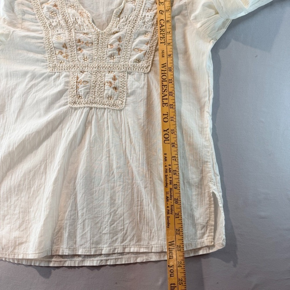 Boho Embroidered Peasant Blouse Cream Cotton Gauze Top Cottagecore - Picture 7 of 8